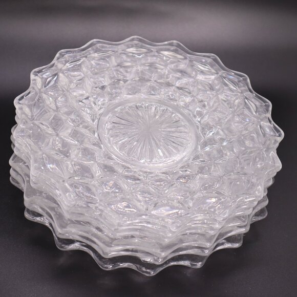 Vintage FOSTORIA Glass 7.75" Salad Plate American Clear Cube Pattern - Set Of 6 - Picture 3 of 5